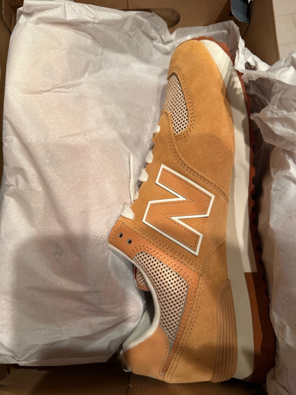 New Balance 574 Low-Top Sneaker in Orange and White